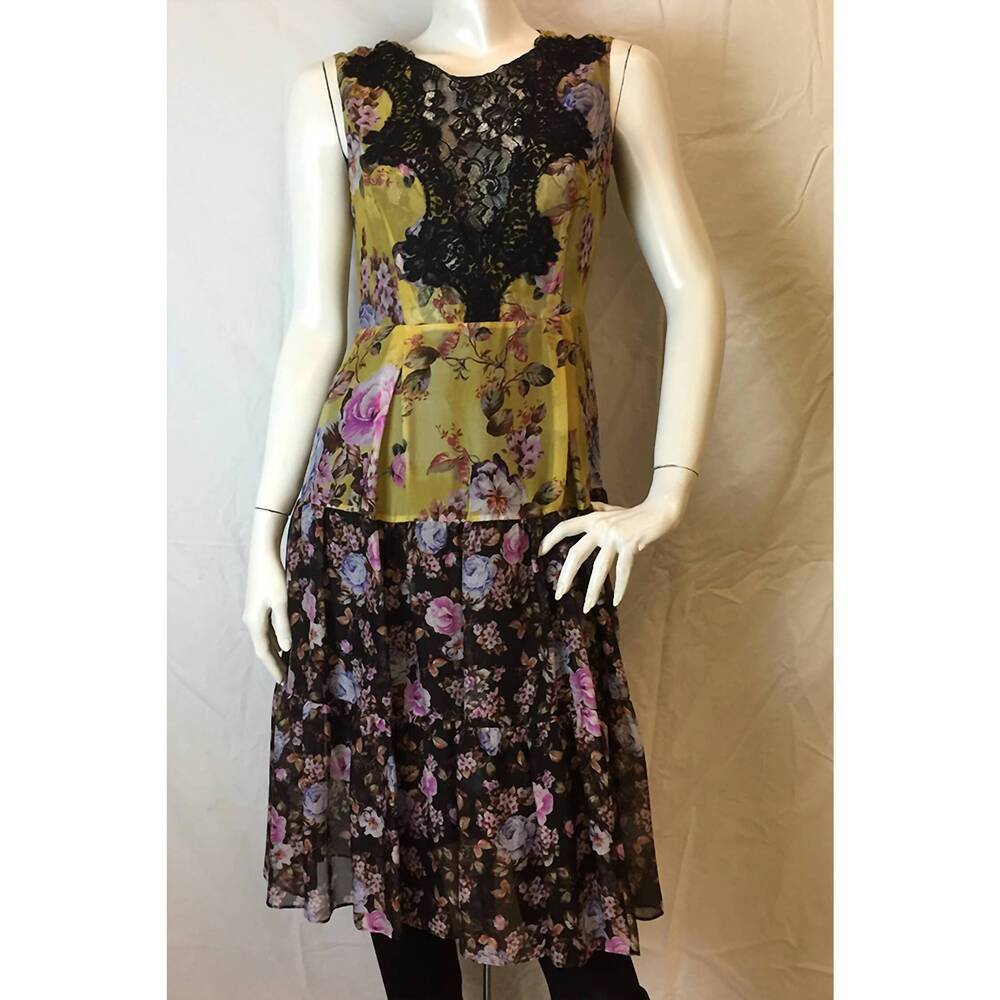 NEW MARIELLA BURANI women's sleeveless printed lace dress in yellow